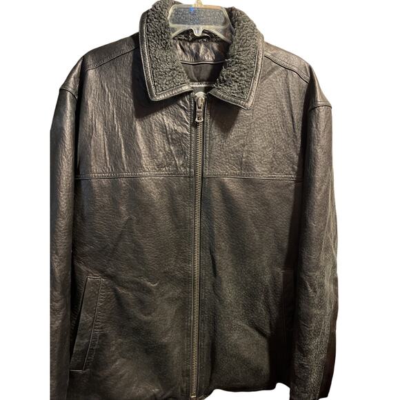 Weatherproof Leather Jacket Mens Large Black Long Sleeve Full Zip Outdoor Travel - Picture 1 of 13